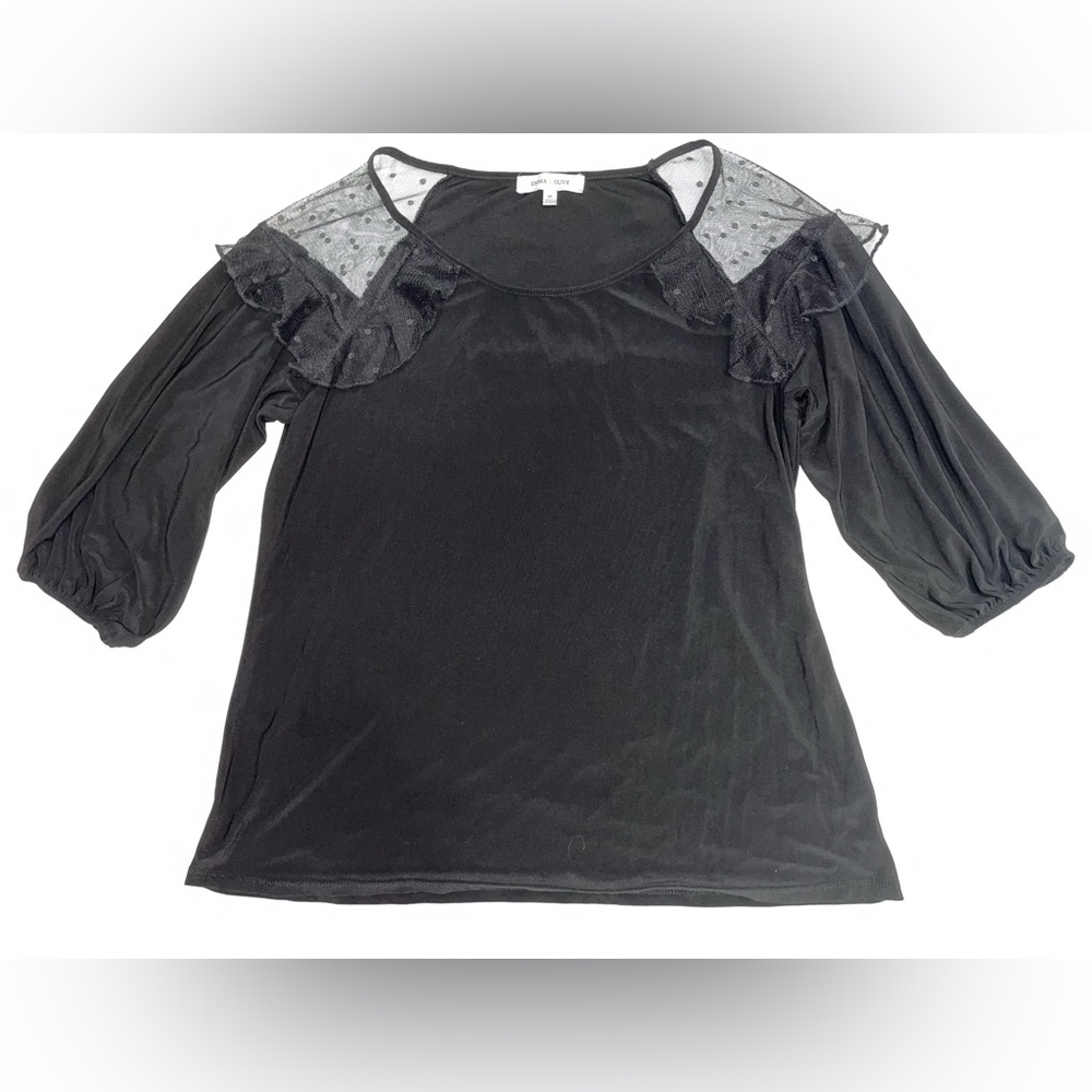 Emma & Olive Elegant Black Sheer Sleeve Top - Picture 3 of 7